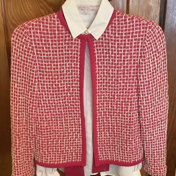 Castleberry Jackets & Blazers - Castleberry, London, New York Chic Pink & White Tweed Jacket w/ White Blouse